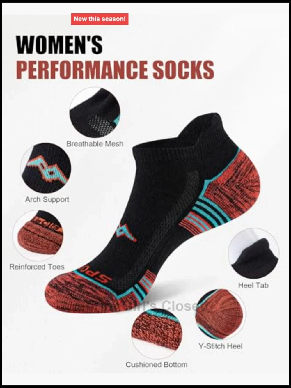 Performance Athletic Ankle Socks 6-Pack with Heel Tab & Cushioned Sole for